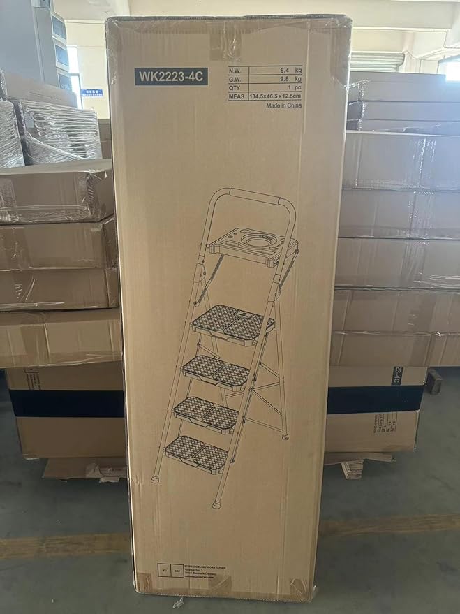 KINGRACK 4 Step Ladder with Tool Platform, Folding Step Stool with Wide Pedal, Safety Locking, Sturdy Steel Ladder Portable Safety Ladder for Painting Home Outdoor Garage