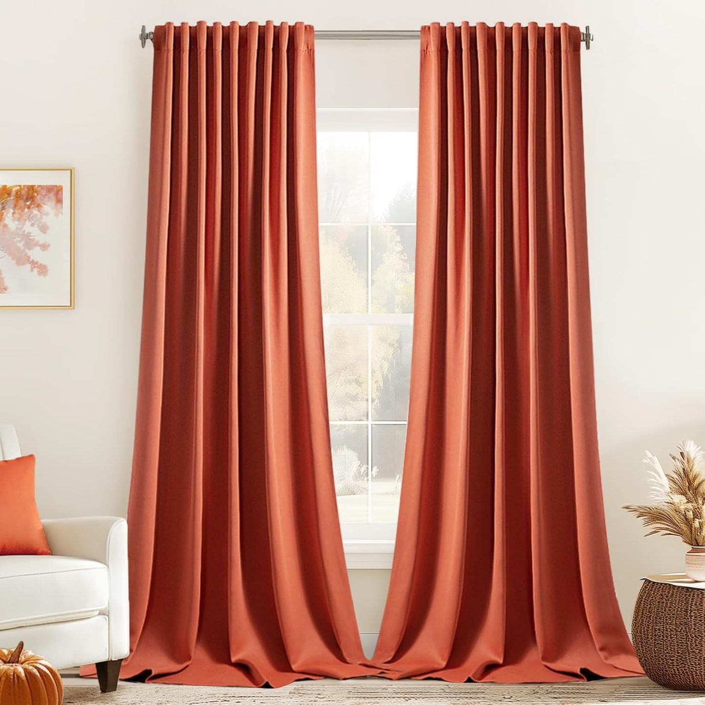 MIULEE Back Tab Burnt Orange Blackout Curtains 108 Inch Long 2 Panels Set for Living Room Bedroom Privacy, Fall Terracotta Rod Pocket/Pinch Pleated Extra Long Room Darkening Light Blocking Drapes