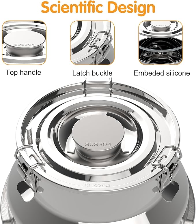 Milk Can, 304 Stainless Steel Bucket with Sealed Lid, 5 Gallon Milk Pail, Tote Bucket Heavy Duty for Milk and Wine Liquid Storage with Stainless Steel Ladle