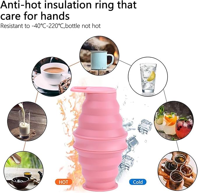 Tokhan Collapsible Silicone Water Bottle with Leak-Proof Valve - Reusable, BPA-Free, 17.6 oz/500 ml Capacity, Durable and Innovative Design - Perfect for Travel and Outdoor Activities (Gray Pink)