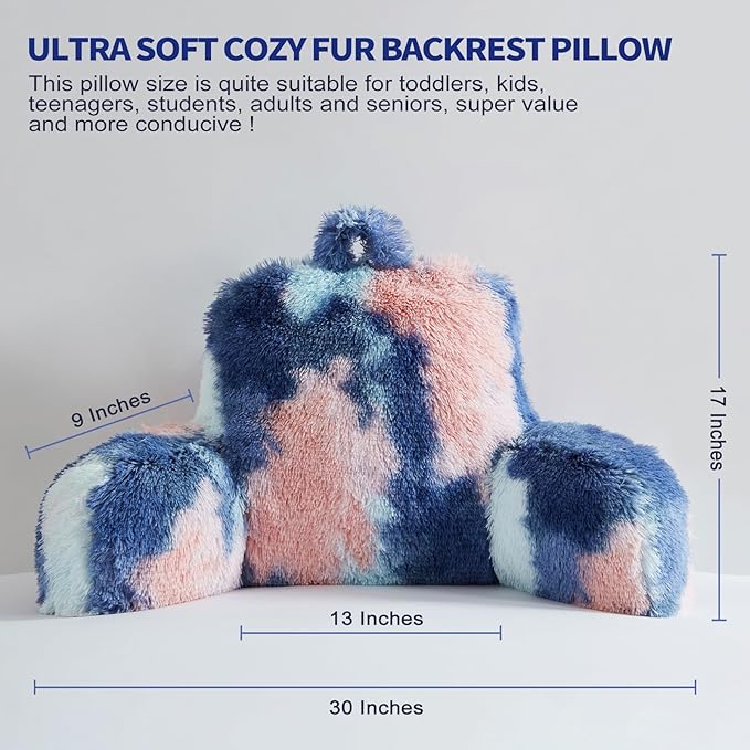 Fluffy Fur Reading Pillow for Adults & Kids Unisize, Stylish Back Pillow for Bed Sitting Up, Bed Chair Pillow with Arms, Adorable Gift for Teens, Bed Rest Sit Up Back Support Pillow