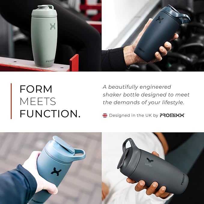 Promixx Pursuit Shaker Bottle Insulated Stainless Steel Water Bottle and Blender Cup, 18oz, Coral