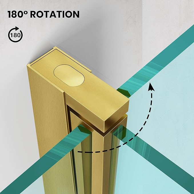 Frameless Hinged Bathtub Shower Glass Door - 34"x58", Clear 8mm Thick, Brushed Gold with Stainless Steel Handle