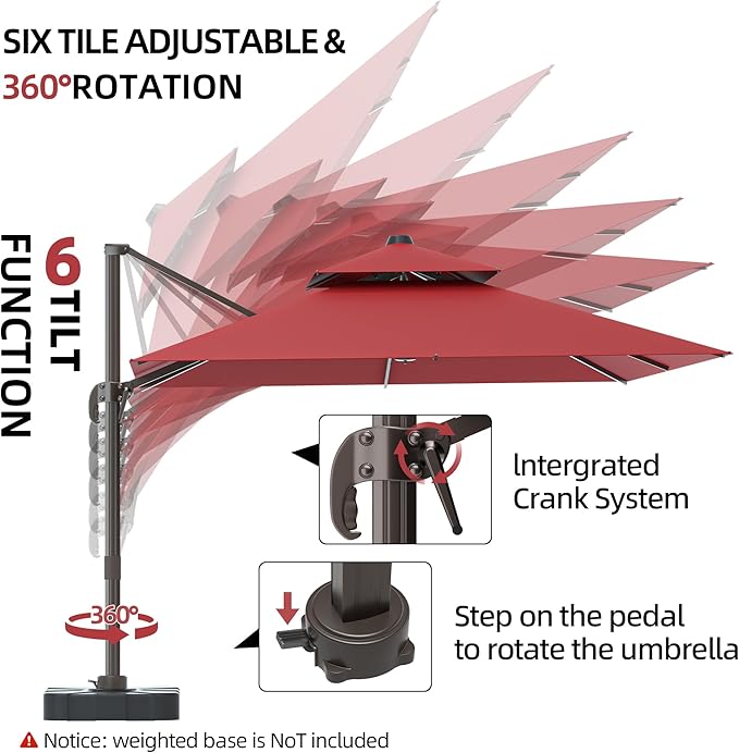 10x13FT Cantilever Outdoor Patio Umbrellas, Double Top Large Rectangle Umbrella, Heavy Duty 360° Rotation Offset Outdoor Sun Shade Umbrella for Garden Deck Pool Backyard Patio, Red