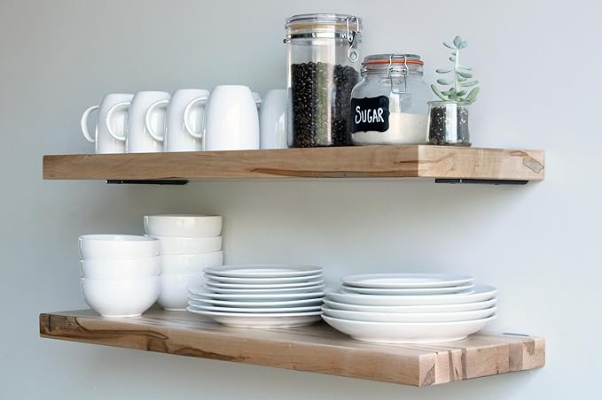 Urban Legacy Deep Floating Shelves | Wormy Maple with Furniture Grade Clear Coat | Low Profile Brackets | Set of 2 (24" x 11" x 2")
