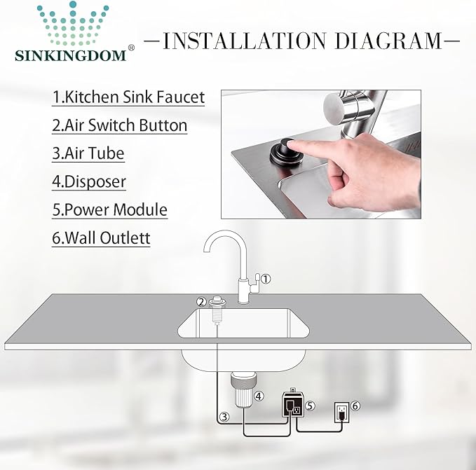SinkTop Air Switch Kit (Long Full Brass Button) for Disposal, Dual Outlet, (Oil Rubbed Bronze)