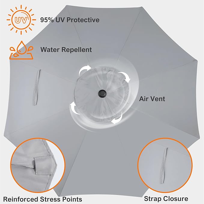 Blissun 9ft Patio Umbrella Replacement Canopy, Market Umbrella Top, Outdoor Table Umbrella Canopy for 8 Ribs, Canopy Only