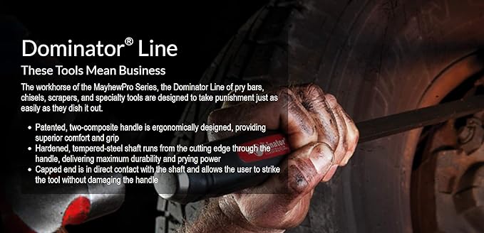 Mayhew Tools 14068 Dominator Pro 3-Piece Pry Bar Set, 48", 58" & 44" Curved Heavy-Duty Pry Bars, Red