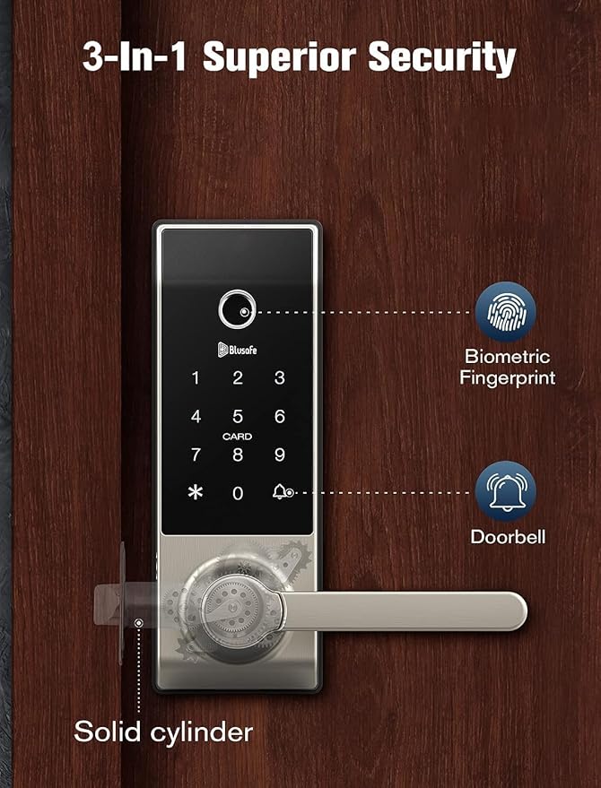 Smart Lock Doorbell Fingerprint Smart Door Lock Deadbolt for Homeowners or Parents Door Lock with Camera and Door Handle for Renters, Keyless Entry Door Lock for Front Door (Contour Bronze)
