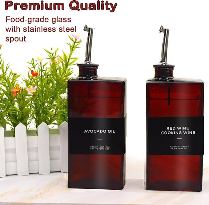Olive Oil Dispenser Bottle for Kitchen, UV-Protected Dark Glass 16.9oz, Oil and Vinegar Dispenser Set, Soy Sauce Dispenser, Coffee Syrup Bottles- 16.9oz, Set of 2