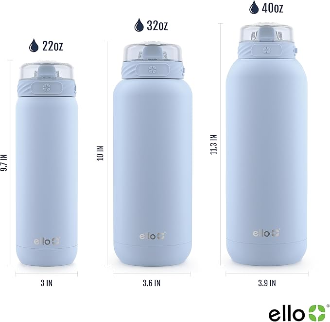 Ello Cooper 40oz Stainless Steel Water Bottle with Straw and Carry Handle, Double Walled and Vacuum Insulated Metal, Leak Proof Locking Lid with Soft Silicone Spout, Reusable, BPA Free, Yucca