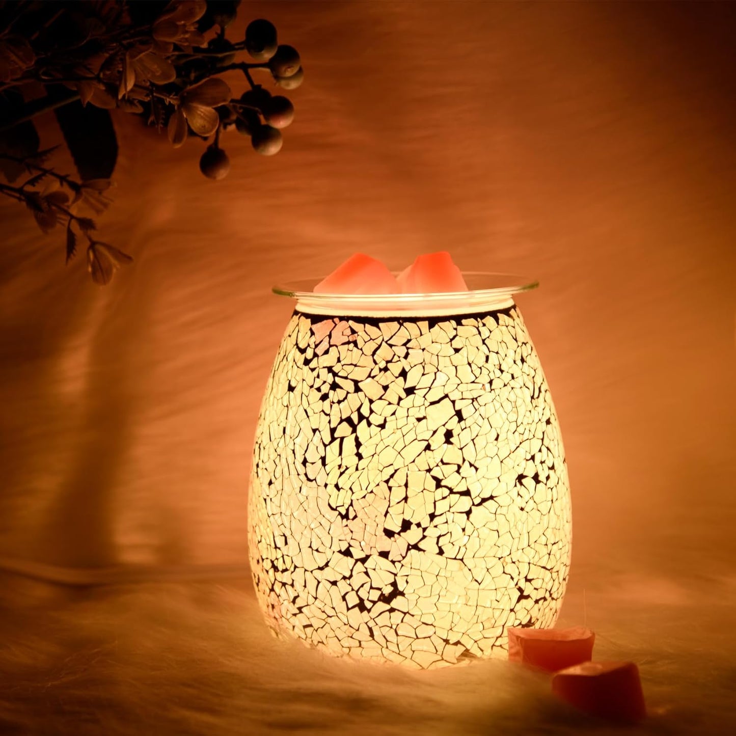 Dicimi Glass Wax Melt Heater, Candle Heater, Mosaic Electric Fuel Burner - Incense Wax Cube Melting and Burner - Home Electric Air Freshener Art Present (Light Color)