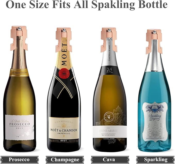 LIZIMANDU Champagne Stopper, Stainless Steel Bottle Plug Sealer for Sparkling Wine, Superior Leak,keeps Wine, Champagne, Prosecco, Cava, and Sparkling Wine fresh longer(1-Rose Gold)