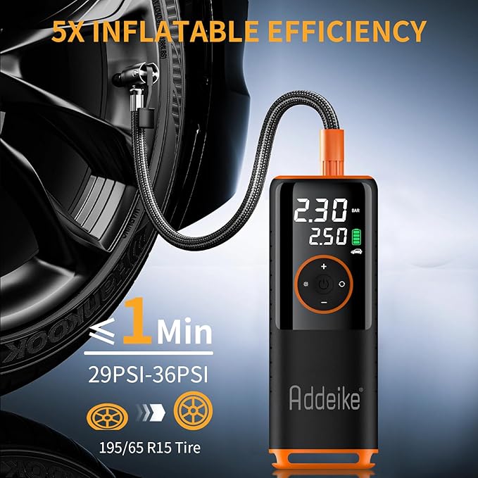Tire Inflator Portable Air Compressor,160 PSI Air Pump for Car Tires with Digital Pressure Gauge Can Charge Mobile Phone, One Click Smart Pump Tire Inflator with LED Light, for Motorcycle, Bicycle