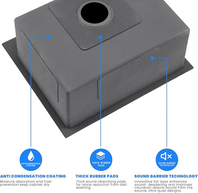 25 Inch Drop In Kitchen Sink, POPFLY 25x18 Black Stainless Steel Top mount Workstation Sink, 9 Inch Deep 18 Gauge One Bowl 2 Holes Sink