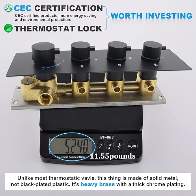 Full Body Rain Shower System - 16inch Matte Black LED Rain Shower Thermostatic Faucet Set - Spray Jet with On-off Switch, Can Run Together