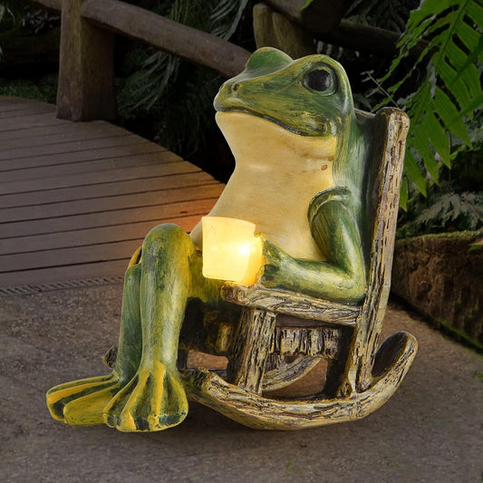 Miniature Frog Garden Statue Gifts Home Halloween Decorations Fairy Garden Accessories Outdoor Lights Solar Garden Frog Decor Art Housewarming Gift for Patio,Yard,Lawn Ornament,3.89"x2.36"x3.93