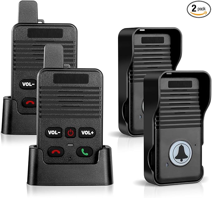 Wireless Doorbell, Hands Free Intercom Doorbells 1000ft Range, Full Duplex Two Way Communication Door Bell for Home, 8 Volume Levels with 4 Chimes & LED Flash (2Pack Black)