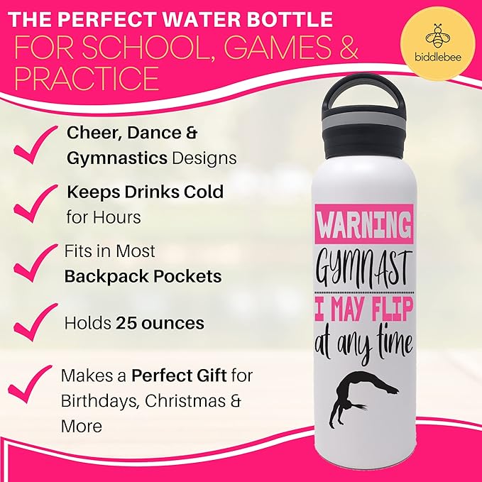 Gymnastics Water Bottle | 25 oz. Gymnast Stainless Steel Insulated Water Bottle | Gymnastics Gifts | Gymnast Gifts | Keeps Drinks Cold For Hours | Gymnastics Gifts for Girls | Personalized Designs