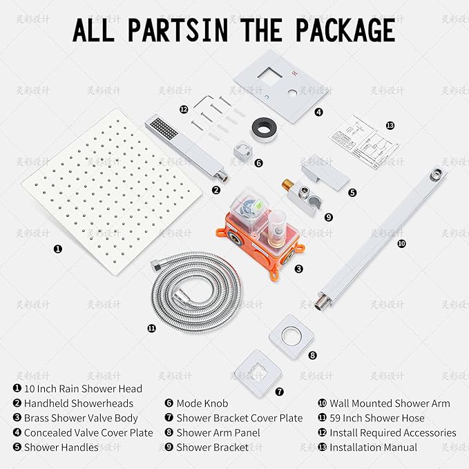 Bathroom Shower Faucet Set，10 Inch Rain Shower Head with Handheld Spray，Brass Shower Valve Trim Kit，Wall Mounted Square Rain Shower System (Chrome)