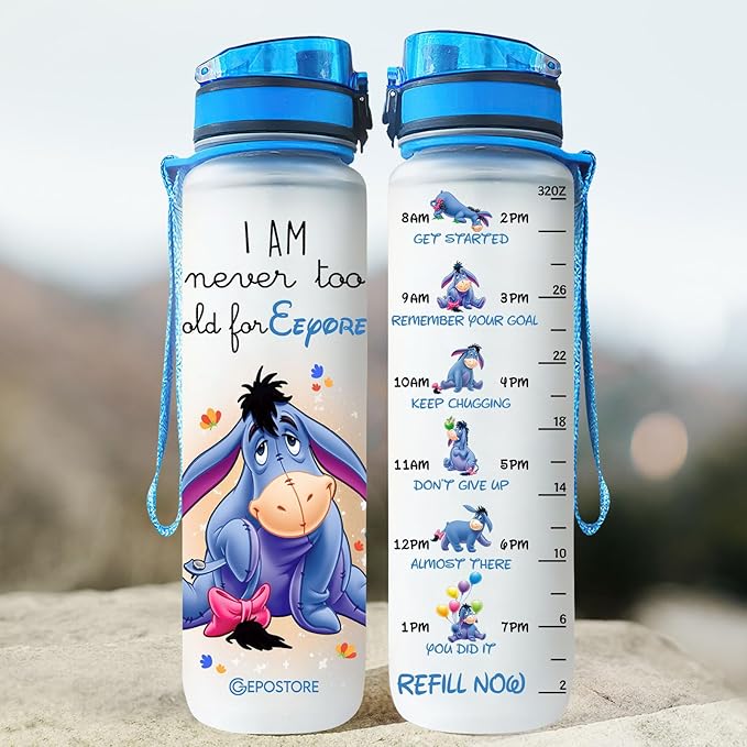 Cute Donkey 32 Oz Water Tracker Bottle, Insulated Water Bottle with Donkey Character