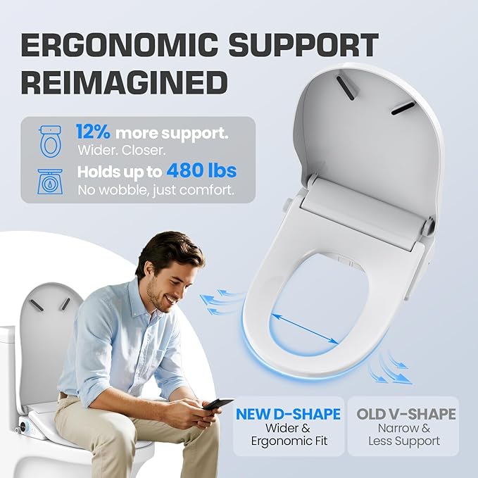 Tadashi Bidet Toilet Seat Elongated, Smart Heated Toilet Seat, Instant Warm Water & Dryer, Feminine & Rear Wash, Self-Clean Nozzle, Slow Close Lid, Child/ECO/Silent Mode