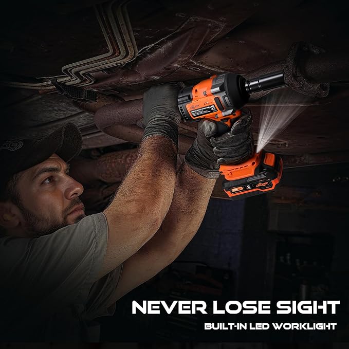 Brushless Cordless Impact Wrench, 1/2 Inch Driver, [REAL] 650Ft-lbs (900N.m), 21V MAX, Impact Gun with 2×4.0Ah Battery, Power Electric Wrench for Car Truck Tire/House/Mower