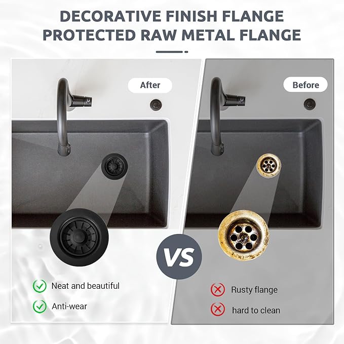 BOTEMY Garbage Disposal Strainer and Stopper with Decorative Flange - Fits Universal 3.5 Inch Standard Drain Hole, Removable Sink Drain Strainer and Stopper, Durable ABS Material (Black)