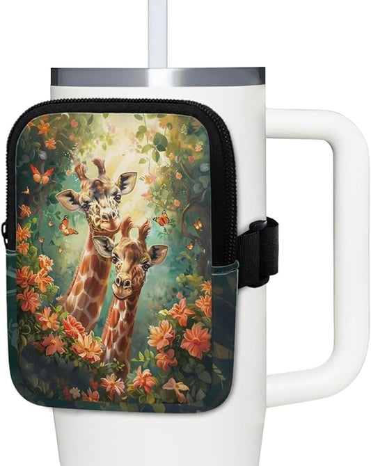 Giraffe Stanley Cup Pouch with Adjustable Strap Water Bottle Storage Bag 40oz IceFlow Tumbler Pouch for Stanley Accessories Flower