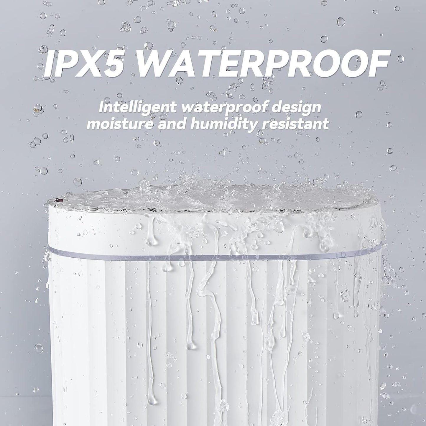 ELPHECO Bathroom Motion Sensor Trash can 2 Gallon Automatic Garbage Can, Slim Plastic Smart Trash Can with Lid, Commercial Intelligent Trash Bin for Bedroom, Bathroom, Office, White with Grey Trim