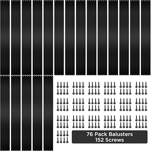 76 Pack 29.5" Black Aluminum Deck Balusters, Hollow Rectangle Metal Deck Spindles for Stair Railing, Porch Fencing, Includes Screws & Connectors for Wood/Composite Deck Railing