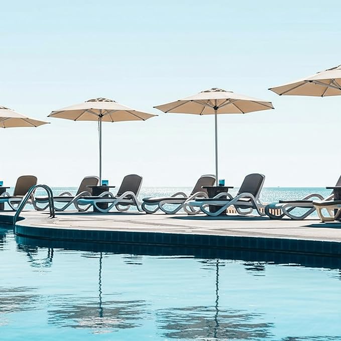 PURPLE LEAF 9 FT Semi-Auto Outdoor Patio Umbrella Market Table Sun Umbrellas with 8 Aluminum Sturdy Ribs for Backyard Deck Garden Pool (Silver Pole Beige Canopy)