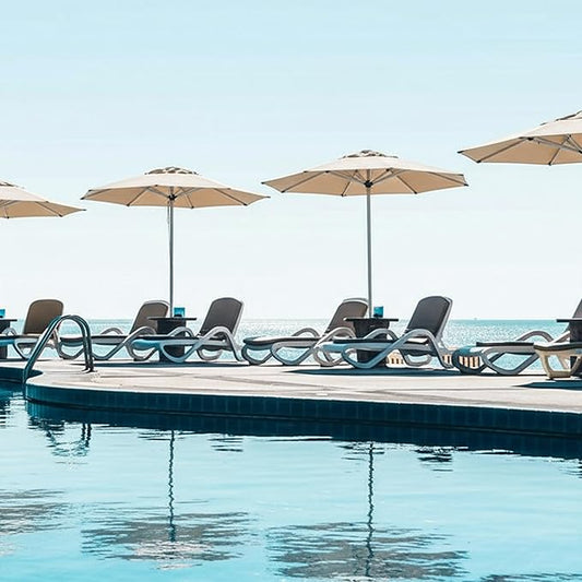 PURPLE LEAF 9 FT Semi-Auto Outdoor Patio Umbrella Market Table Sun Umbrellas with 8 Aluminum Sturdy Ribs for Backyard Deck Garden Pool (Silver Pole Beige Canopy)