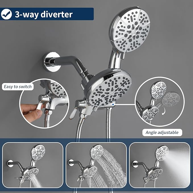 3 Handle Shower Faucet Set with Tub Spout Bathtub Shower Faucet Combo Set Shower System Complete Tub and Shower Trim Kit Chrome Polished Wall Mounted Shower Fixtures