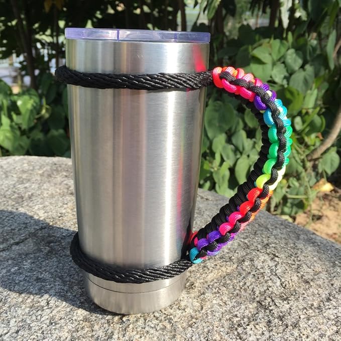 Handmade Paracord Handle for 20 oz. Tumbler, Colorful/Black