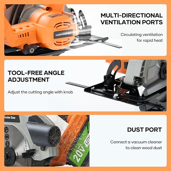 20V 7-1/4-inch Cordless Circular Saw, 4.0Ah Battery Powered Brushless Motor, 45° Bevel Capacity, Max Cutting Depth 2-7/10-inch (90°), 2-inch (45°), Electric Circular Saw for Wood, Plastic Cutting