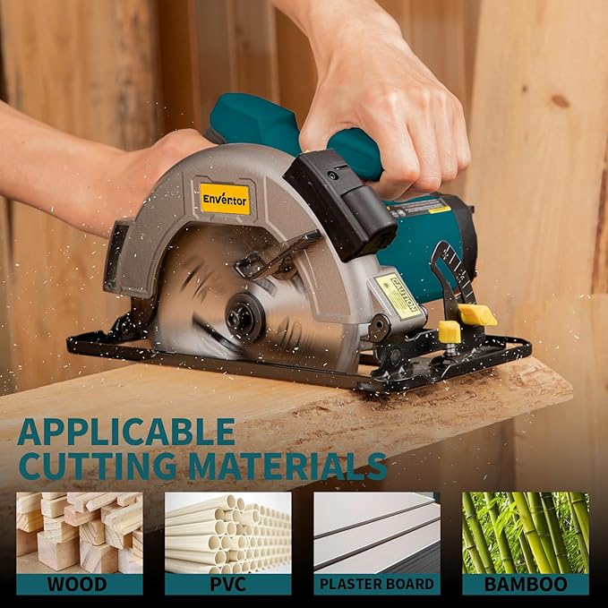 Enventor Circular Saw Corded, 11A Electric Circular Saws 7-1/4-Inch with Laser Guide, 2 Blade Saws (40T/24T), Max Cutting Depth 2-7/16"(90°), 1-8/9"(0°-45°), Single Handed Bevel, 6000RPM (Blue)