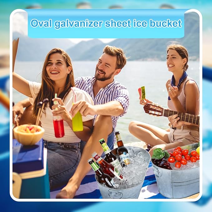 Galvanized Tub Beverage Tubs, 3pcs Metal Ice Buckets for Cocktail Bar 3 Gallon Wine Beer Drink Buckets with Handles Large Tin Tub Cooler Mimosa Bar Supplies Ice Bucket (Galvanized)