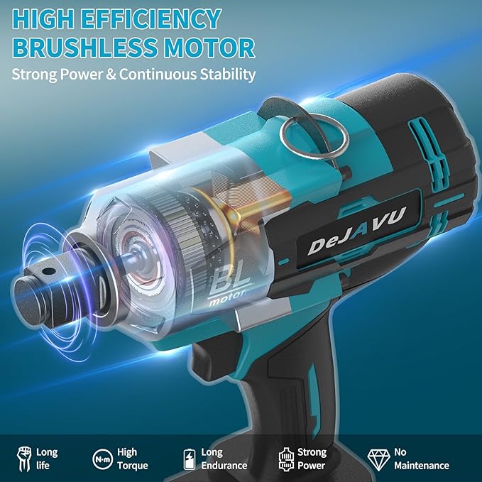 Cordless Impact Wrench 3/4 inch, Impact Wrench 1400Ft-lbs Brushless Impact Gun, 4500RPM Impact Gun, Two 4.0Ah Li-ion battery with fast charger, 6 Impact sockets,1 Extension Bar,3/4 to 1/2 adapter