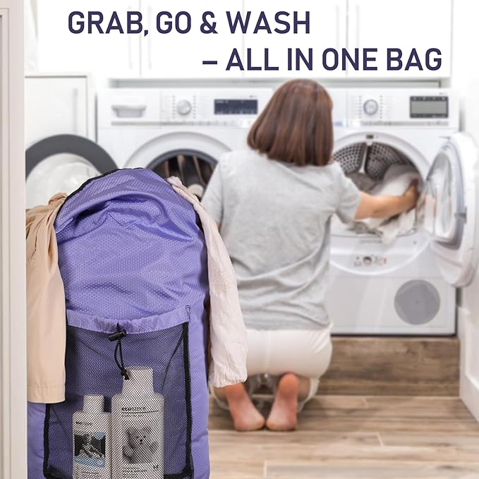 Laundry Bag Backpack Large Travel Laundry Bag with Adjustable Shoulder Straps Portable Laundry Hamper for College, Dorm, Apartment Camp (Purple)