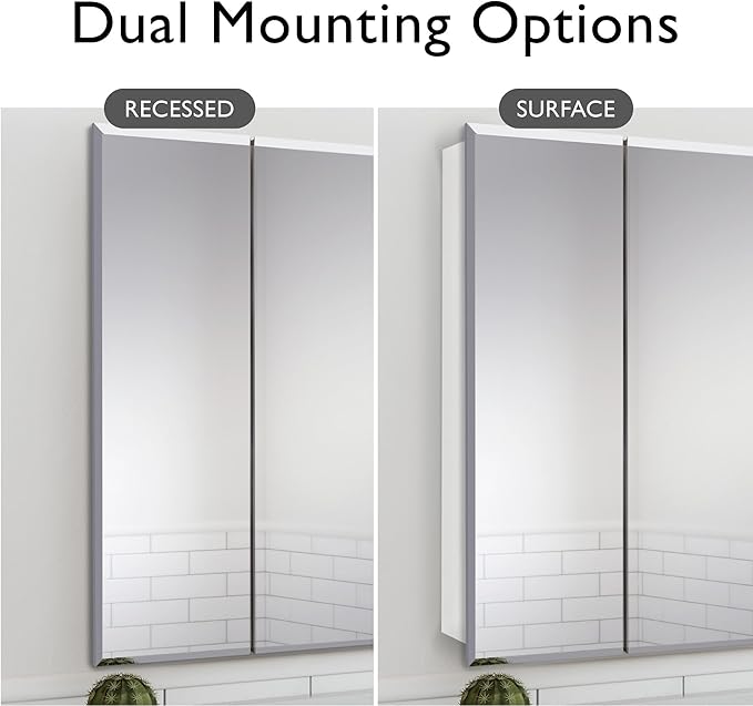 Design House Cyprus 36-in. Wide Medicine Cabinet, 3 Frameless Mirrored Doors, Pre-Assembled, Surface or Recess Mounted, White Clear, 36.3 in. W x 4.4 in. D x 30.1 in. H, 597500