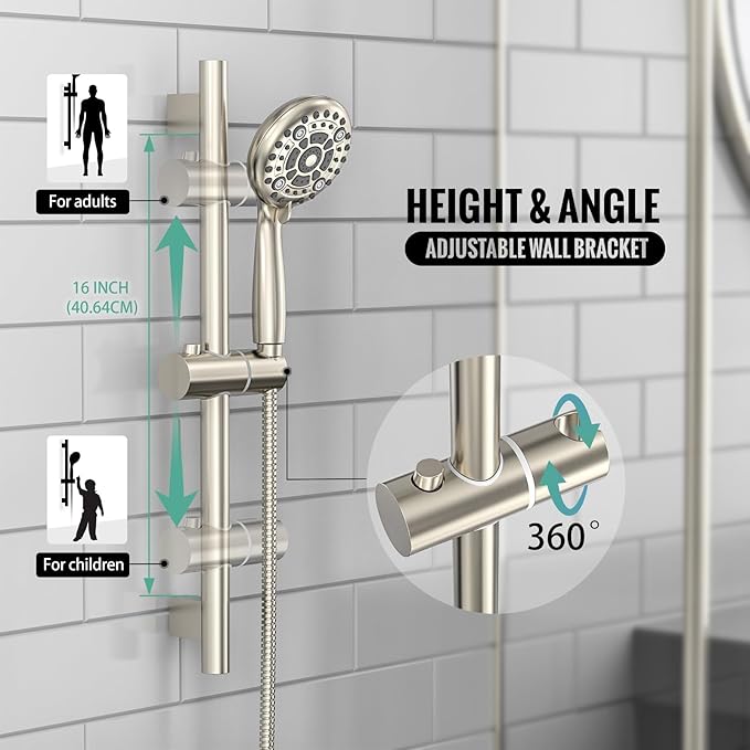 SR SUN RISE Shower System: 12 Inch Rainfall Shower Head with Handheld Combo Set - Slide Bar Bathroom Shower Faucet Set Wall Mounted (Valve and Trim Kit Included) - Brushed Nickel