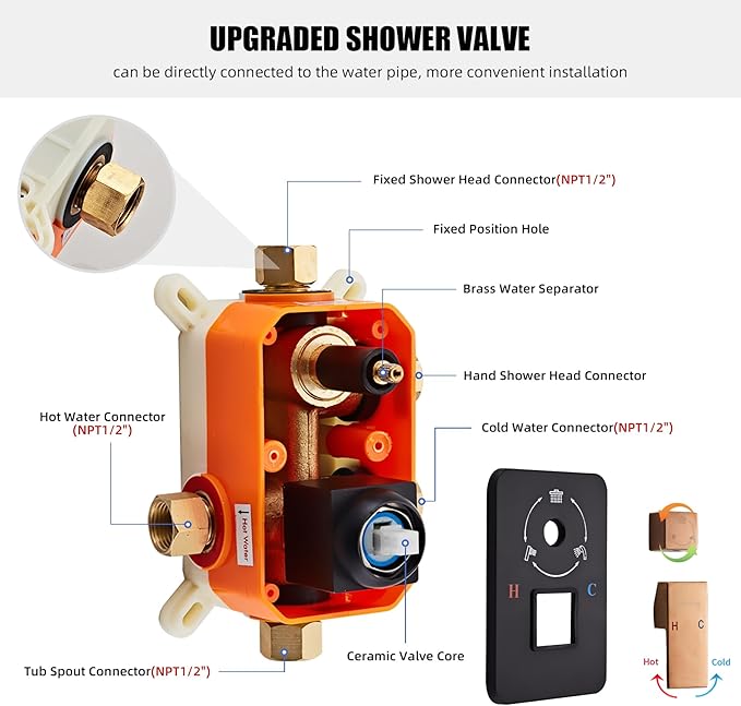Shower Faucet Set Complete with Tub Spout Matte Black and Rose Gold Shower System with 10 inch Rainfall Shower Head and Handheld Shower Rain Shower Combo for Bathroom Wall Mounted