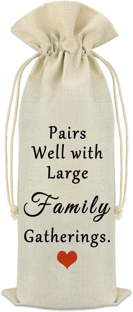 Family Wine Tote Bag Housewarming Gifts Family Friendship Gift Housewarming Party Decorations Wine Bottle Cover Bag Holiday Party Christmas Wedding Party Decoration Wine Bags with Drawstring