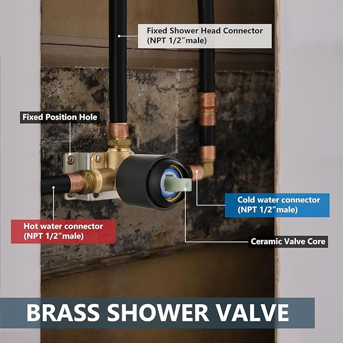 Aolemi Shower Faucet Set Rain Shower Head System Shower Trim Kit Pressure Rough-in Valve Included ABS 8 Setting Single Handheld Spray Matte Black