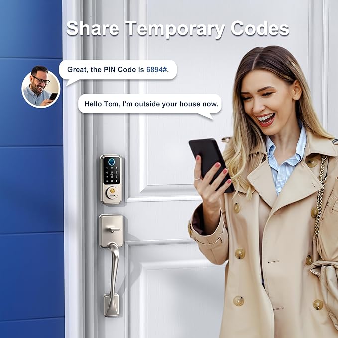 Hornbill Keyless Entry Smart Locks Set, Front Door Handle Set, Keypad Deadbolt Lock for Airbnb Home Office, Auto-Lock, Matte Silver