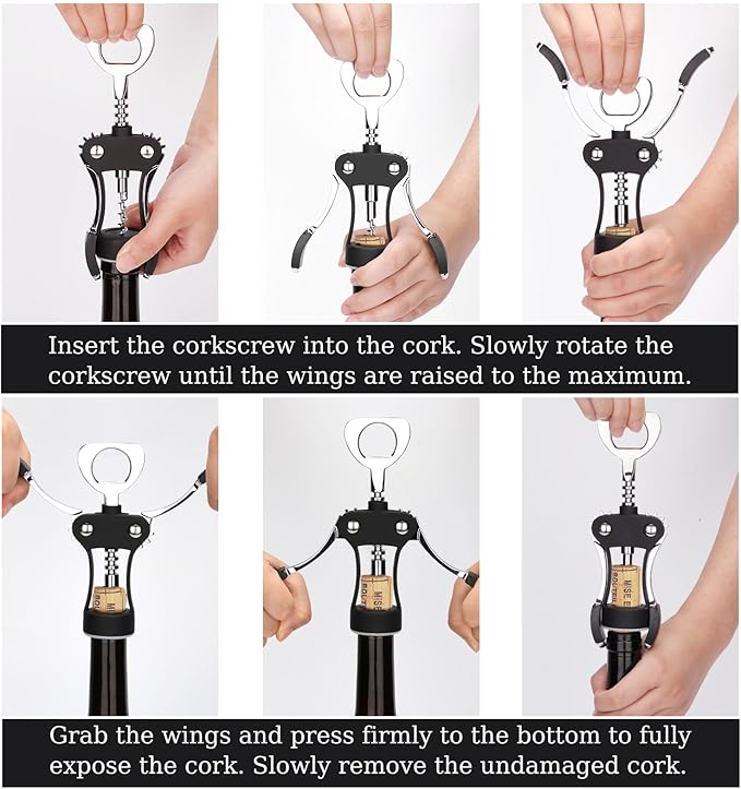 KORCCI Wine Opener, Wine Bottle Opener, Zinc Alloy Wing Corkscrew Heavy Duty, Cork Screw Beer Opener for Bartenders, Multifunctional Bottle Opener for Home Kitchen, Restaurant, Bar, Waiters
