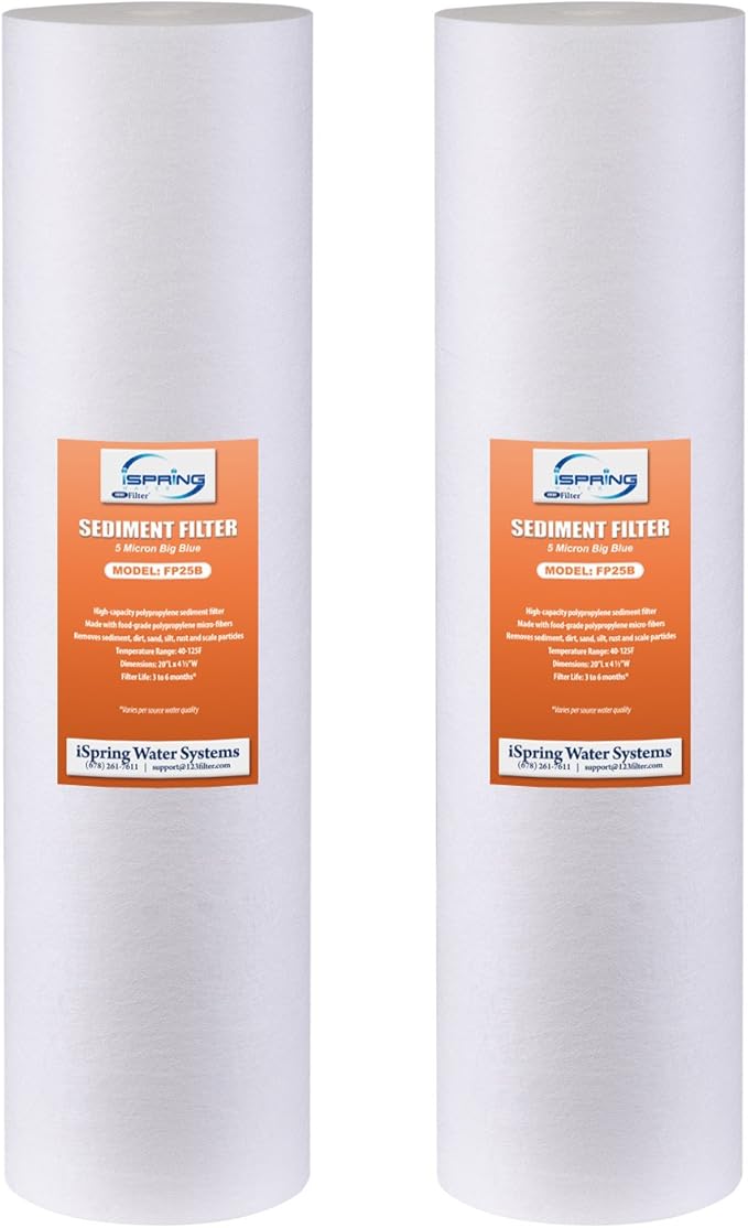 iSpring FC25B Whole House Water Filter Replacement Cartridge, CTO Carbon Block, 20” x 4.5” & 5-Micron 20” x 4.5” Whole House Water Filter Cartridges