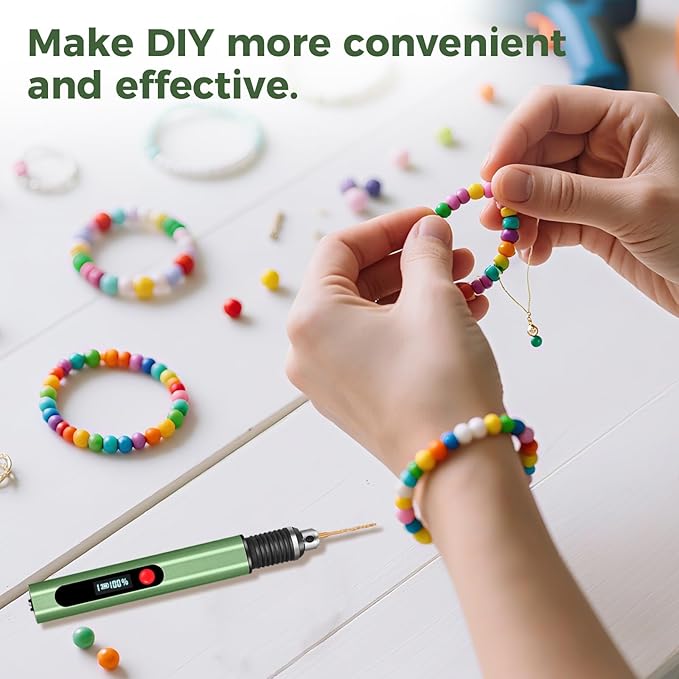 3-Speed Cordless Mini Drill Pen, Rechargeable DIY Electric Hand Drill with 10 Small Drill Bits for Jewelry Making Stone Plastic Resin Keychains-Beginner Friendly (Olive Green)
