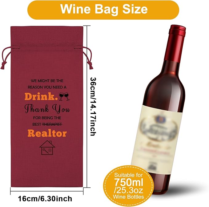 Realtor Gifts for Women Agent Wine Bag Thank You Gifts for Clients Real Estate Therapist Gifts for Men Wine Bottle Storage Bag Housewarming Gifts for Her Wine Accessories Gifts for Wine Lovers(Red)